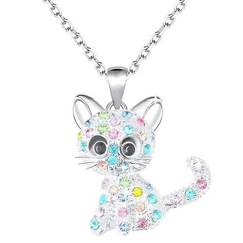JchEnye Collar Colgante Gato, Lindo Collar Gato para Niñas, Colgante Gato, Regalo de Cumpleaños, Regalo para Niñas