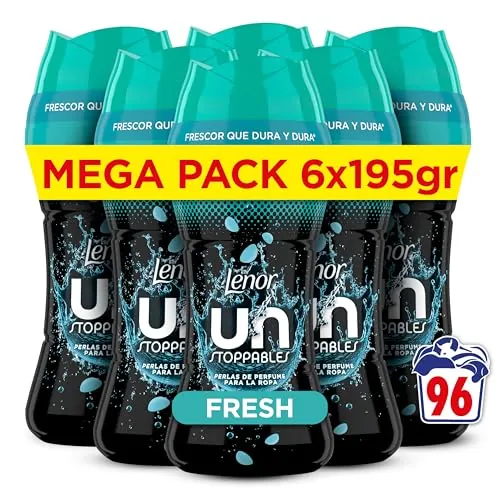 Lenor UNstoppables Perlas de Perfume para la Ropa, 96 Lavados (6 x 195g), Suavizante con Fragancia Fresca, Potenciador de Frescor