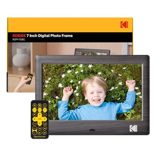 Kodak Marco de Fotos Digital de 7 Pulgadas, Marco de Fotos electrónico, Pantalla IPS, Foto/música/Reproductor de vídeo/Calendario/Alarma, Soporte USB o Tarjeta SD, rotación automática, con Mando a
