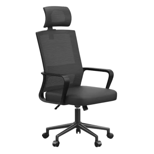 naspaluro Silla de Escritorio Ergonómica, Silla de Oficina con Reposacabezas Ajustable, Malla Transpirable, Silla para Ordenador de Altura Regulable, Silla Giratoria para Oficina en Casa, Negro