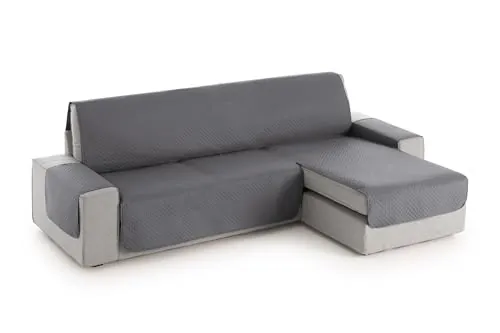 textil-home Funda Sofá Chaise Long Adele, Protector Cubre Chaise Longue Acolchado Universal Brazo Derecho 200cm. Color Gris, Protección contra Manchas y Desgaste.