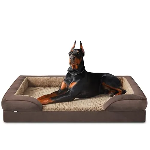 JOEJOY Cama ortopédica para perros de tamaño mediano, 122 x 89 x 17 cm, cesta para perros de espuma viscoelástica, lavable e impermeable, de espuma de cartón de huevos, cama para perros ortopédica