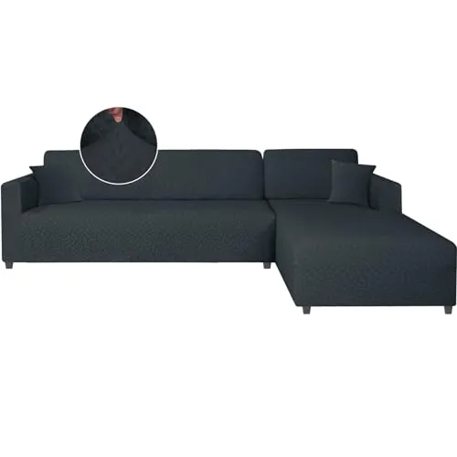 Ystyle Funda Sofa Chaise Longue Ajustables Izquierdo Derecho, Cubre Sofa Chaise Longue, 2 Piezas Protector Sofa Elasticas ChaiseLongue, Funda Sofa L (3 Plazas+3 Plazas, Gris Oscuro)