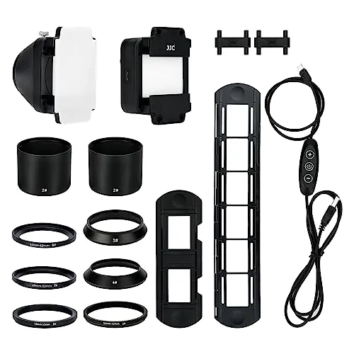 JJC Escáner de Negativos de Película de 35mm, Adaptador de Digitalización de Películas con Juego de Luces LED, Soporte de Diapositivas y Películas para Copia Negativa. Accesorios de Escáner