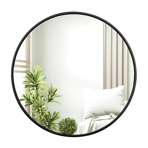 WOLTU Espejo de Pared Redondo, Espejo de Baño, 81 cm, Negro