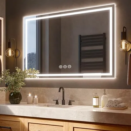 Ratsamee Espejo Baño con Luz 70x100cm, Espejos de Baño con LED con Antivaho, Regulable, 3 Colores Luz, Función Memoria