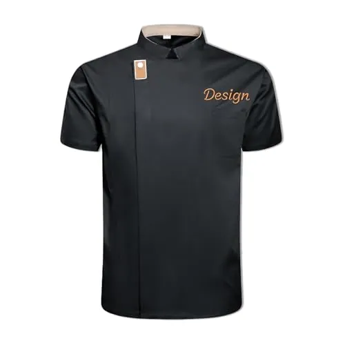 Chaqueta De Chef Personalizada Hombre & Mujer, Personalizable Con Bordado Nombre O Iniciales, Chaquetilla Cocinero Mangas Cortas Y Largas, Uniformes De Cocina Para Hoteles Restaurantes (Negro)