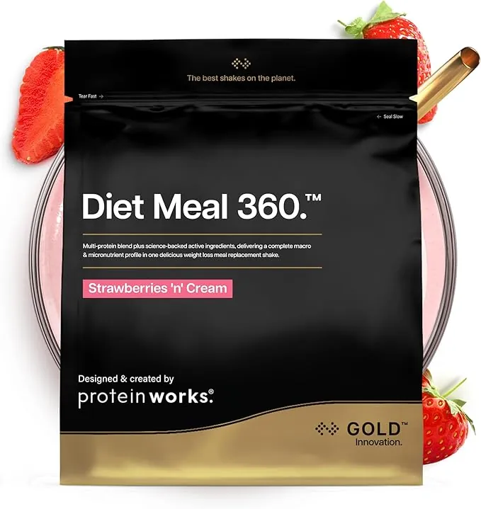Protein Works | Diet Meal 360 – GOLD Innovation, Shake Sustituto de Comidas, Apoya Pérdida de Peso, 24 Vitaminas & Minerales, Linaza, Inulina, Omega-3, Fresas con Nata, 28 Comidas, 2kg