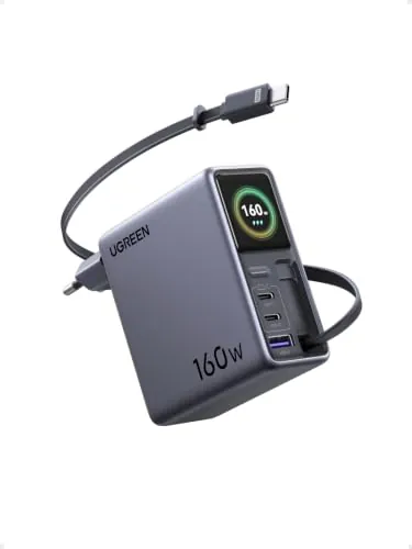 UGREEN Nexode Pro 160W Cargador USB C con Cable Retráctil Pantalla TFT