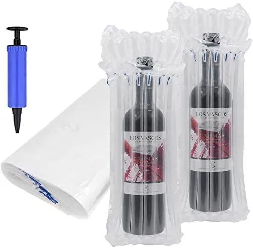 PIQIUQIU 10 protectores de botellas de vino y bolsas de columnas de aire inflables para embalaje y transporte seguros - con bomba de aire (color aleatorio)
