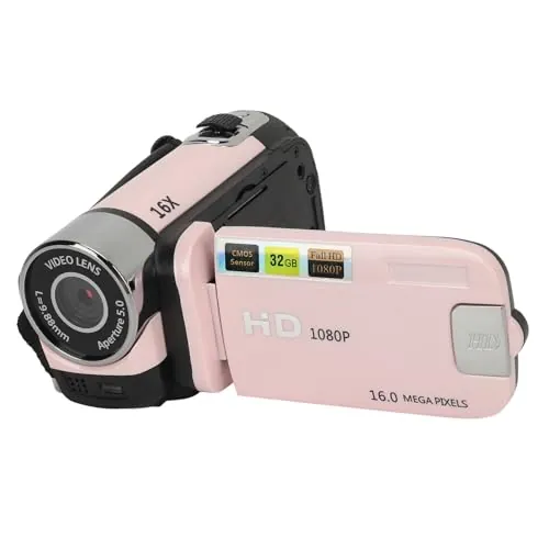 Cámara Vintage de Vídeo y Disparar, Videocámara Digital 1080P de 16 MP con Pantalla Giratoria de 2,4 Pulgadas, Grabadora de Vídeo HD con Zoom