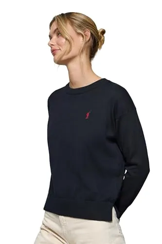 Polo Club Jersey de Punto con Cuello Redondo y Logo para Mujer en Color Azul Marino