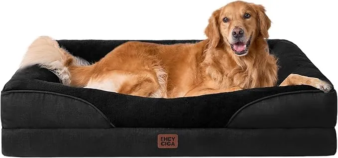 EHEYCIGA Cama Ortopedica y Viscoelastica para Perro Extra Grande 106x76x18.5 cm, Memory Foam Sofa para Perros Lavable, Cama Gato Suave, Negro