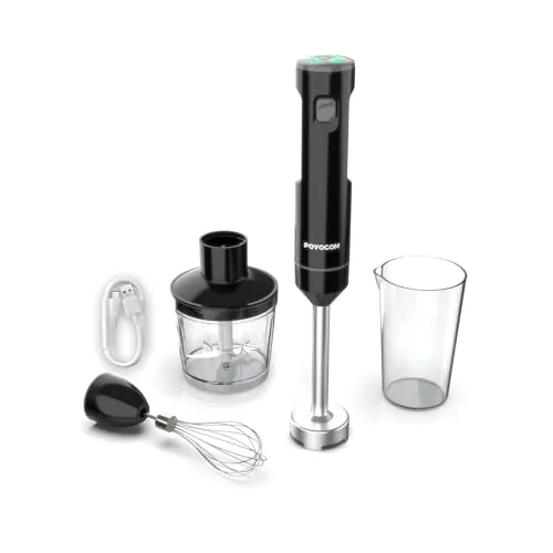 Batidora de mano inalámbrica con picadora para batidos, papillas y sopas | Velocidad variable, motor sin escobillas, recargable por USB-C, larga duración, picadora de 500 ml, recipiente de 600 ml
