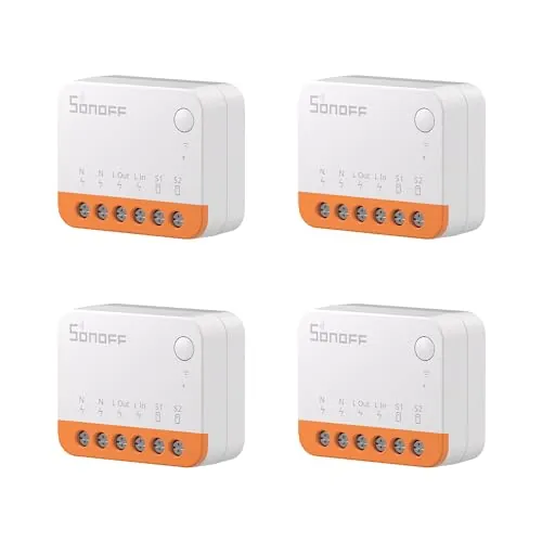 Interruptor WiFi Inteligente de 2 Vías,SONOFF MINIR4 4PCS mini Interruptor Inteligente Wifi,Control APP, control por voz，Funciona con Alexa, Google Home Assistant.Certificación TUV （10A 2400W）.