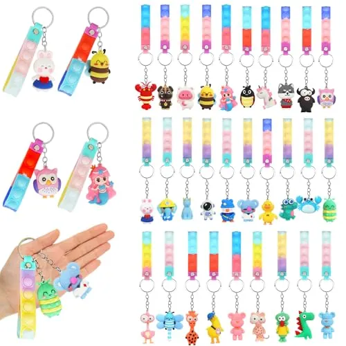 GUDOTRA 32 Pop It Fidget Toy Llaveros y Pulseras de Animales Regalos Cumpleaños Niños Colegio Regalos Alumnos Primaria Fidget Juguete Detalles Cumpleaños Niños