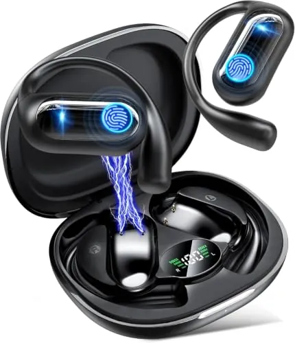 Auriculares Inalambricos Bluetooth 6.1 Deporte, Open Ear, IP7, 80H, LED ENC | Traducción IA 198 idiomas, diseño abierto seguro para running y oficina, llamadas nítidas con 4 micrófonos