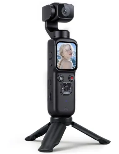 Cámara Vlog 4K, Gimbal CAM con Rastreo Facial, Lente Giratorio de 180°, WiFi cámara vlog para Deportes y Vlogging, Viaje