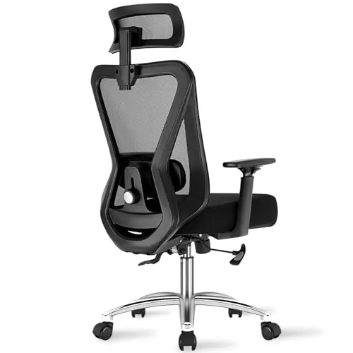 Durrafy Silla Escritorio, Silla Ergonomica Escritorio con Reposacabezas, Apoyo Lumbar, Reposabrazos y Ajuste de Altura, Silla Oficina con Bloqueable Función 90°-130°, Capacidad de Peso 150KG