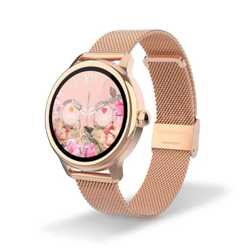 DCU TECNOLOGIC - Smartwatch Sophie - Reloj Inteligente Mujer Rose Gold Case con Correa de Metal Color Oro Rosado - Pantalla táctil HD 1,2'' - IP67 Impermeable - 22 Modos de Deporte - App Smart DCU