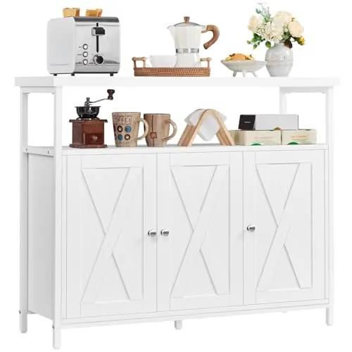 Yaheetech Aparador Armario de Comedor con 3 Puertas 100x35x81.5 cm Blanco