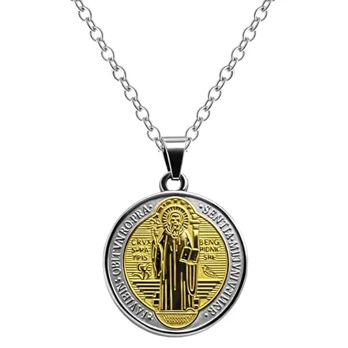 cotigo Medalla San Benito Acero Inoxidable Hombre Mujer, Colgante San Benito 316L, Joyería Religiosa Protección Espiritual, Amuleto Católico Unisex, Pulsera Roja de Regalo (25056)