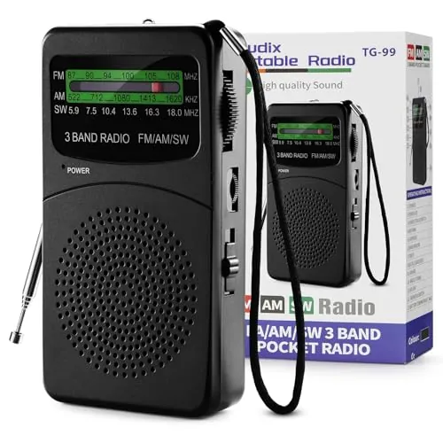 Joudix Radio a Pilas Portátil Pequeña FM/Am Transistor Kit de Emergencia Señal Súper Entrada Auriculares Linterna Escuche Noticias Entretenimiento Personas Mayores Apto para Cocinas Baños Viajes