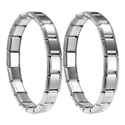 SLEEKEE 2 pulseras de plata de 9 mm para hombre, estilo italiano, pulseras de parejas, pulsera elástica de acero inoxidable, pulsera de titanio de acero inoxidable, regalo para amigos, Acero