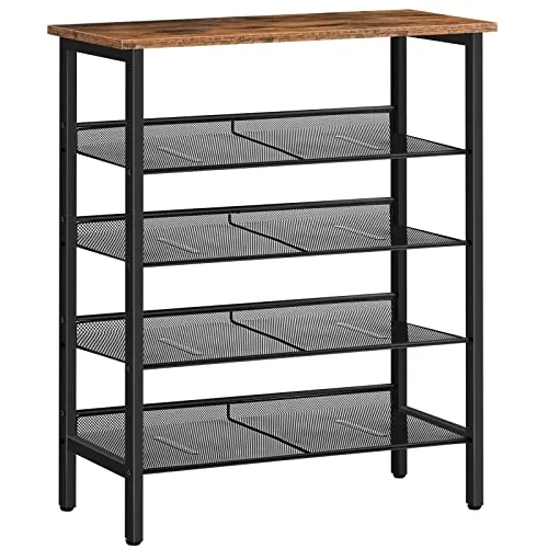 HOOBRO Zapatero, Estante Zapatero, Estantería para Zapatos de 5 Niveles, Plano e Inclinado, Organizador de Zapatos, para 10-15 Pares, para Entrada, Dormitorio, Marrón Rústico y Negro EBF106XJ01