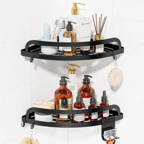 Wisfame Estanteria Ducha Sin Taladro Esquina Estanteria Baño 2 Piezas Negro