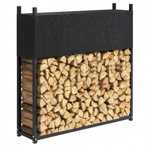 Outsunny Estante de Leña con Funda Oxford 600D Robusto 106x25x113 cm Negro