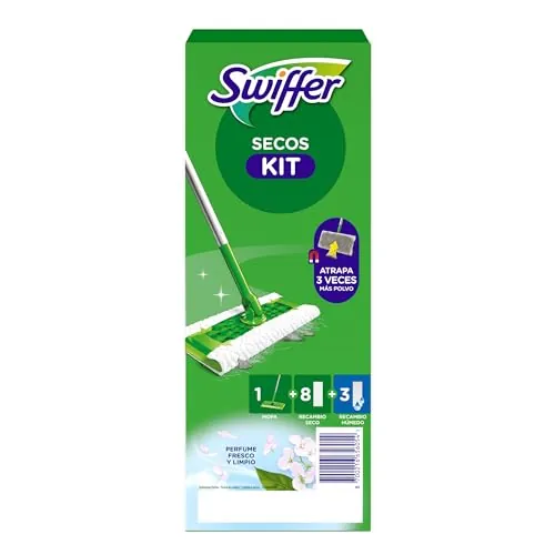 Swiffer Mopa Seco Y Húmedo Kit (1 Mopa, 8 Paños Secos, 3 Paños Húmedos)