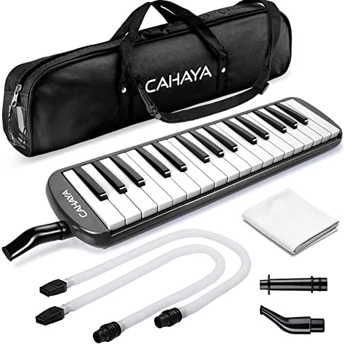 Melódica CAHAYA, Piano de Viento con 32 Teclas, Incluye Tubo de Soplado, Boquilla y Bolsa de Transporte (Negro)