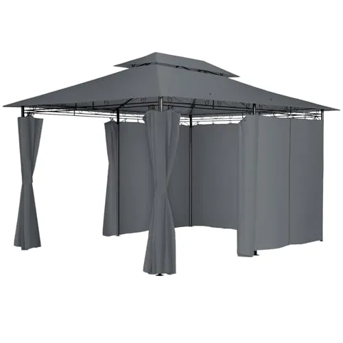 tectake® Carpa Pabellón, Cenador Jardín Exterior, Paneles Laterales, Cenadores para Jardin, Soporte Estable, Pergolas de Jardin, Carpas para Exteriores - 3x4 m Antracita