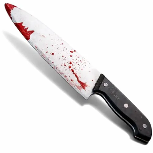 TK Gruppe Timo Klingler Cuchillo falso con sangre - como accesorio para Halloween y carnaval - aprox. 34 cm - Asombrosamente real para disfraz de terror