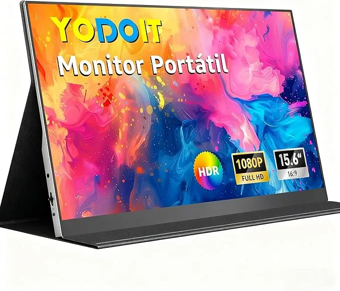 Yodoit Monitor Portátil Pantalla Portatil de 15,6 Pulgadas IPS 1080P FHD 100% sRGB USB Type-C de Computadora, Juego HDR con HDMI/USB C para MacBook PC Xbox PS4/5 Nintendo Switch Teléfono