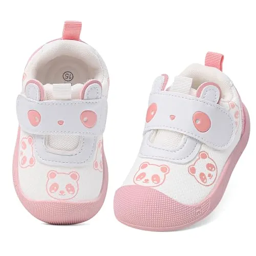 MASOCIO Zapatos Bebe Niña Zapatillas Primeros Pasos Bebé Deportivas Respetuosas Calzado Respetuoso Antideslizante 6-12 Meses Rosa Bianco (Talla Fabricante: CN 14) EU 17