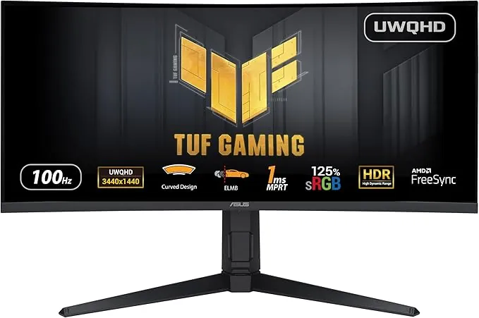 ASUS TUF Gaming VG34VQEL1A - Monitor Gaming Curvo de 34 Pulgadas, UWQHD, 100 Hz, Extreme Low Motion Blur, Freesync, 1ms MPRT, 125% sRGB, HDR