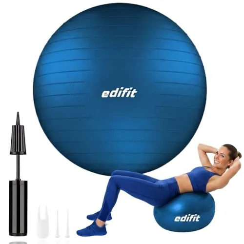 EDIFIT, Pelota de Pilates, 55,65 y 75, Ejercicio en Casa, Incluye Hinchador, Fitball, Embarazadas, Accesorios Yoga, Gimnasio, Varios Tamaños (75cm, Azul)