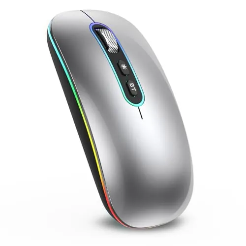 cimetech Raton inalambrico Recargable, 2.4G & Bluetooth Ratón para Portátil Ratón Silencioso Diseño Ergonómico con Nano Receptor USB Compatible con Macbook iPad Ordenador-Gris