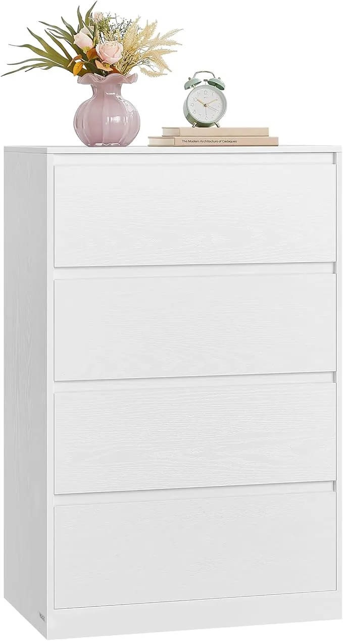 VASAGLE Colección Kailyn - Cómoda de 4 Cajones para Dormitorio, Armario de Almacenamiento, Mueble para Ropa, 40 x 60 x 97,4 cm, Estilo Moderno, Blanco Nieve LTS614WE02