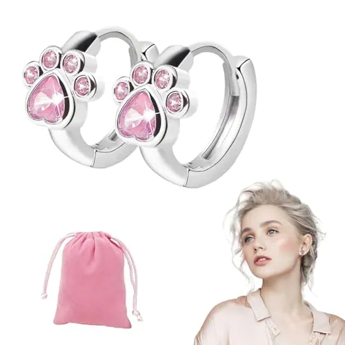 EUYKQNOI Mujer Plata de ley 925 Con Diseño huella Cristal Circonita,Regalo Ideal Aretes Aro Elegantes y Sofisticados Joyería de Moda,Kids Pendientes para niña Huella de perro Brillante Plata de ley