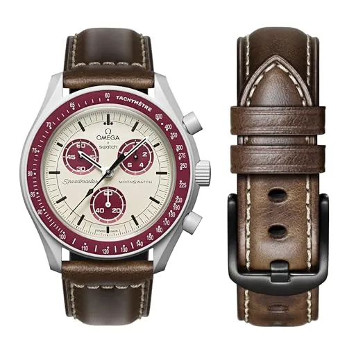Correa de Cuero Omega Swatch Moonwatch, Compatible con Omega X Swatch 20mm, Repuesto para Hombres y Mujeres