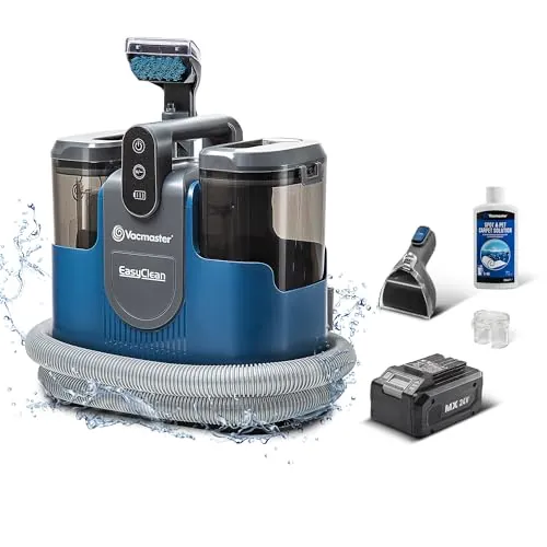 Vacmaster DSCB2401 Limpiador de Alfombras y Manchas Inalámbrico para Alfombras, Moquetas, Tapicería, Escaleras y Coches - Aspiradora de Agua Seco/Húmedo, Potente Succión 15KPa, Descontaminación 24V