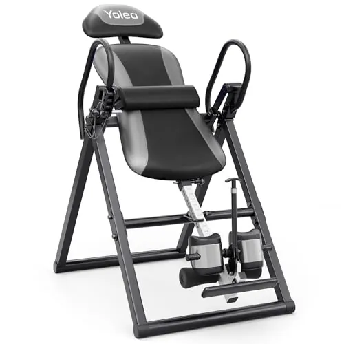 YOLEO Banco de inversión plegable, entrenador de gravedad con cinturón de seguridad para terapia para aliviar el dolor de espalda y cuello, máx. 136 kg