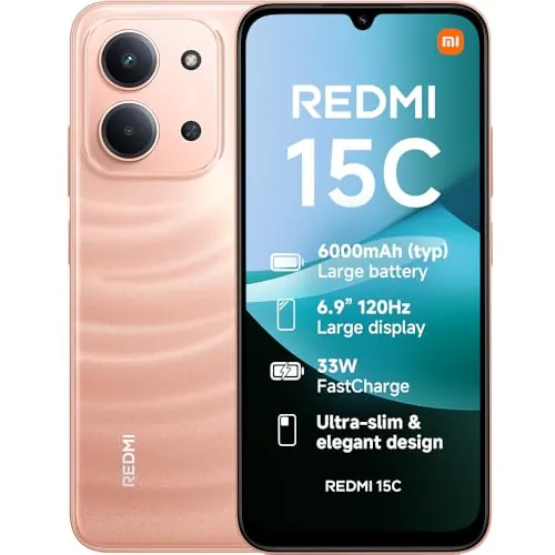 XIAOMI Redmi 15C, Smartphone 4+256GB, Pantalla de 6.99 Pulgadas, 120 Hz, diseño de 7.99 mm, MediaTek Helio G81-Ultra Octa-Core, cámara Dual AI de 50 MP, 6000 mAh, Naranja crepúsculo, Cargador no