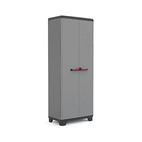 Keter Armario Stilo Escobero|Amario Escobero de almacenaje|Resina|2 Puertas y 3 baldas Regulables en Altura|Color Gris/Negro|173 x 68 x 39 cm