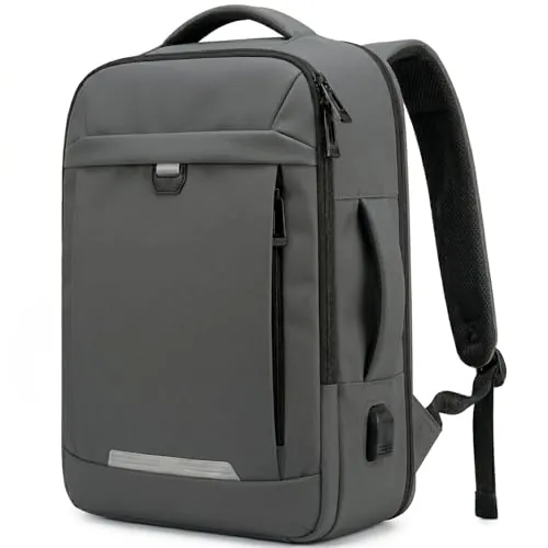 EDIESI, Mochila Viaje Cabina Avion 40x30x20, Equipaje de Mano Expandible Repelente al Agua con USB, Compartimento para Portátil 15,6”, Bolsa Compacta para Vuelos (Gris Oscuro)