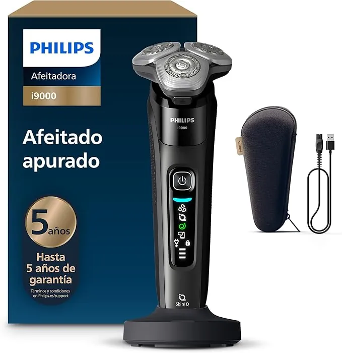 Philips i9000, Afeitadora Eléctrica Hombre, Máquina de Afeitar Barba en Seco y Mojado, Tecnología SkinIQ, Base de Carga, Recargable, Estuche de Viaje, X9000/10