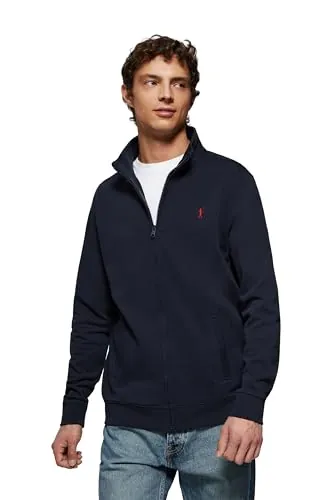 Polo Club Sudadera con Cremallera sin Capucha Azul Marino para Hombre - 100% Algodón - Zipper Sweatshirt con Logo Bordado